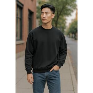 Hanes EcoSmart Sweatshirt M Medium Black Crew Neck Long Sleeve‎ Cotton/Polyester